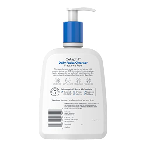 Cetaphil Face Wash, Daily Facial Cleanser for Sensitive, Combination to Oily Skin, NEW 16 oz, Fragrance Free, Gentle Foaming, Soap Free, Hypoallergenic (Packaging May Vary)-UPStoxs