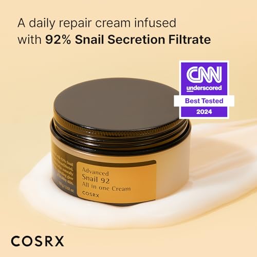 COSRX Snail Mucin 92% Repair Cream, Daily Face Gel Moisturizer for Dry Skin, Acne-prone, Sensitive Skin, Not Tested on Animals, No Parabens, Korean Skincare (3.52 Fl Oz (Pack of 1))-UPStoxs