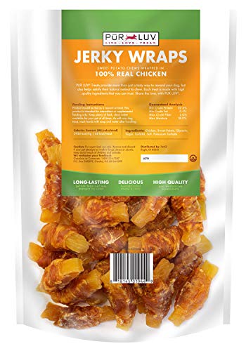Pur Luv Dog Treats, Chicken & Sweet Potato Jerky Wraps, Made with Real Chicken, 16 Ounces, Rawhide Free, Healthy, Easily Digestible, Long Lasting, High Protein Dog Treat, Satisfies Dog's Urge to Chew-UPStoxs