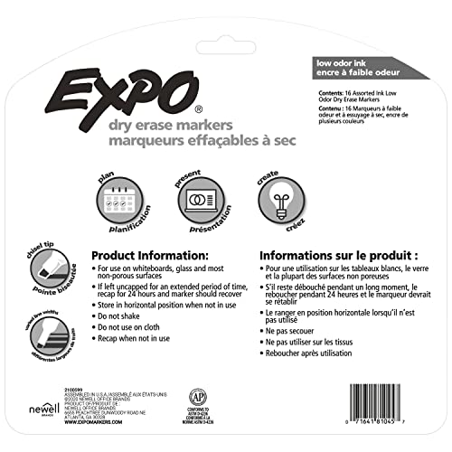 EXPO Low Odor Dry Erase Markers, Chisel Tip, Assorted Colors, 16 Count-UPStoxs