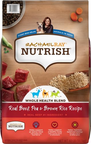 Rachael Ray Nutrish Premium Natural Dry Dog Food with Added Vitamins, Minerals & Taurine, Real Beef, Pea, & Brown Rice Recipe, 40 Pounds (Packaging May Vary)-UPStoxs