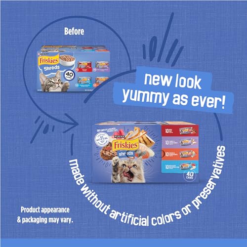 Purina Friskies Wet Cat Food Variety Pack, Shreds Beef, Turkey, Whitefish, and Chicken & Salmon - (Pack of 40) 5.5 oz. Cans-UPStoxs