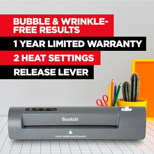 Scotch TL901X Thermal Laminator, 1 Laminating Machine, Gray, Laminate Recipe Cards, Photos and Documents, For Home, Office or School Supplies, 9 in.-UPStoxs