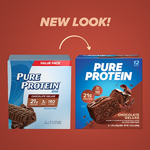 Pure Protein Bars, High Protein, Nutritious Snacks to Support Energy, Low Sugar, Gluten Free, Chocolate Deluxe, 1.76 oz., 12 Count(Pack of 1) (Packaging may vary)-UPStoxs