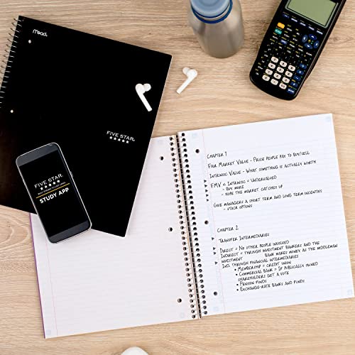 Five Star Spiral Notebook + Study App, 3 Subject, College Ruled Paper, Fights Ink Bleed, Water Resistant Cover, 8-1/2" x 11", 150 Sheets, Black (72069)-UPStoxs
