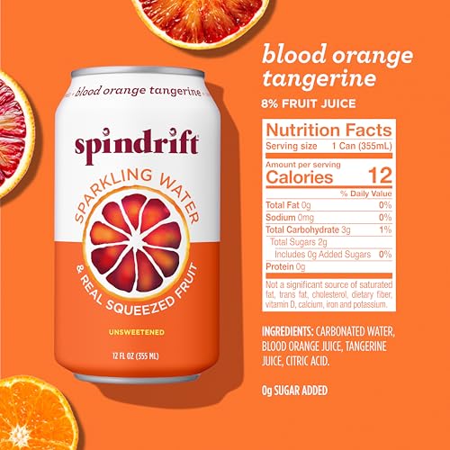 Spindrift Sparkling Water, Blood Orange Tangerine Flavored, Made with Real Squeezed Fruit, 12 Fl Oz Cans, Pack of 24 (Only 12 Calories per Can)-UPStoxs