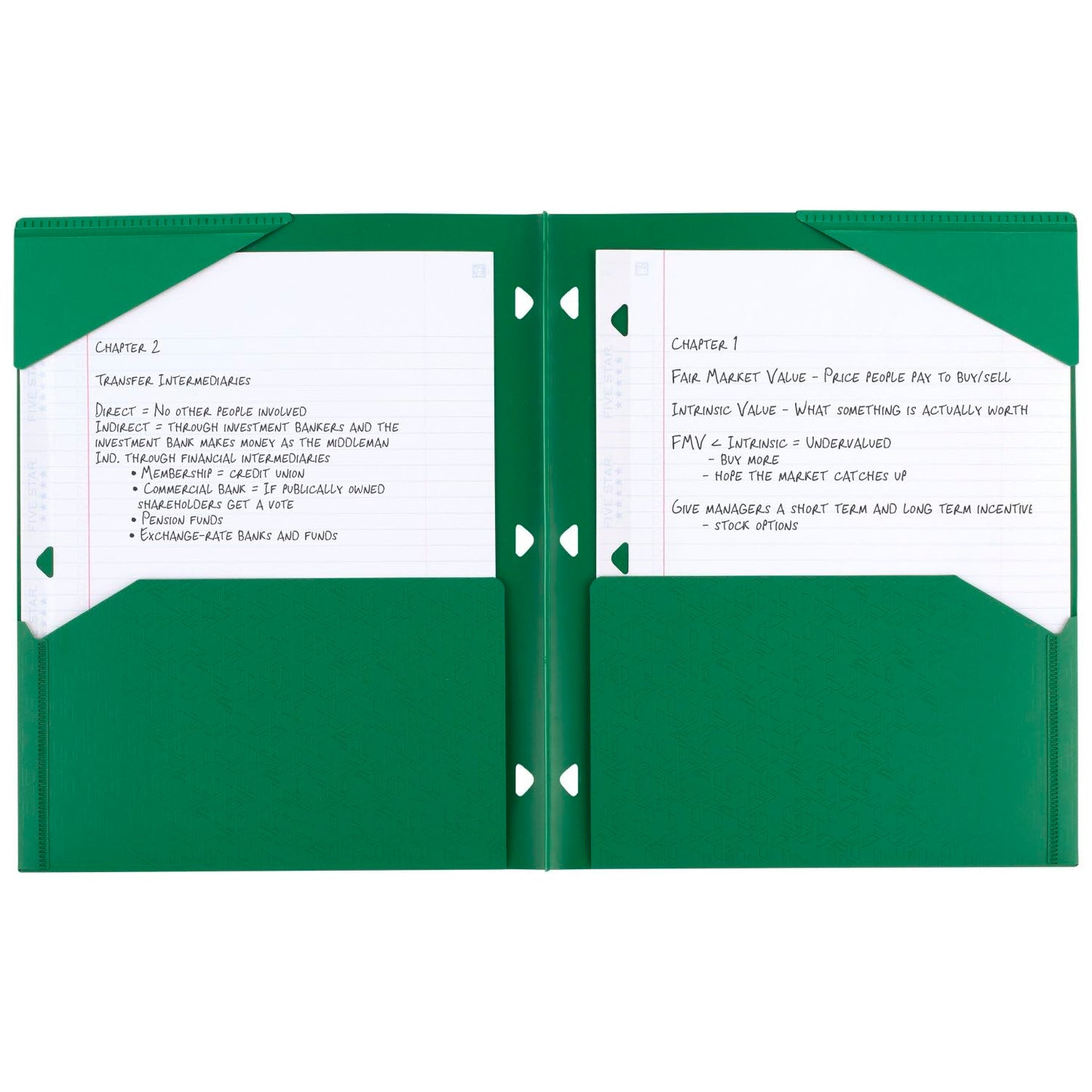Five Star 2-Pocket Folder, Plastic Folder with Stay-Put Tabs, Fits 3 Ring Binder, Holds 8-1/2" x 11" Paper, Green (333420E-ECM)-UPStoxs