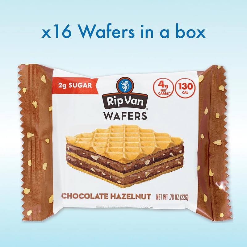 Rip Van Chocolate Hazelnut Wafer Cookies, Keto, Non-GMO, Healthy Snacks, Low Carb & Low Sugar (2g), Low Calorie, Vegan, 16 Count-UPStoxs