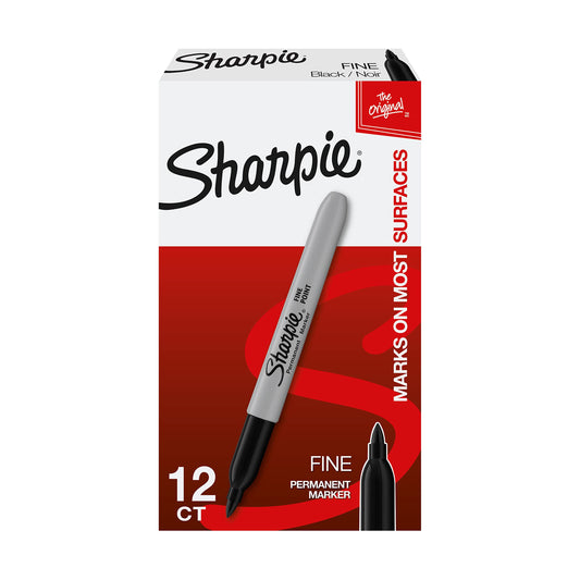 Sharpie Permanent Markers Set, Quick Drying And Fade Resistant Fine Point Marker For Wood, Plastic, Paper, Metal, And More, Drawing, Coloring, And Poster Marker , Black, 12 Count-UPStoxs