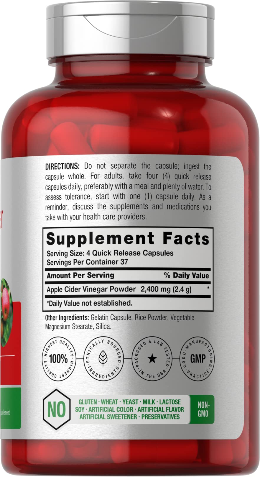 Horbäach Apple Cider Vinegar Capsules | 2400mg | 150 Count | Non-GMO, Gluten Free Supplement-UPStoxs
