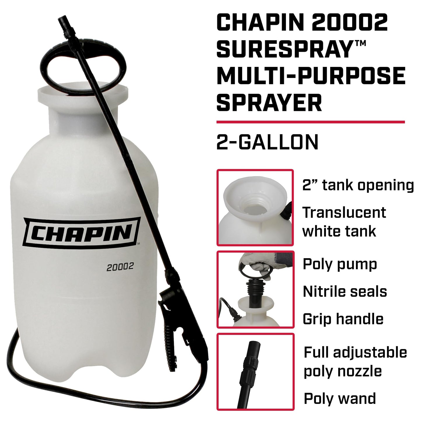 Chapin 20002 Made in USA 2 -Gallon Lawn and Garden Pump Pressured Sprayer, for Spraying Plants, Garden Watering, Lawns, Weeds and Pests, Translucent White-UPStoxs