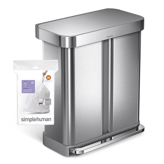 simplehuman Code H 100 Count,Genuine Custom Fit Liners, Drawstring Trash Bags in Dispenser Packs, 30-35 Liter / 8-9 Gallon, White-UPStoxs