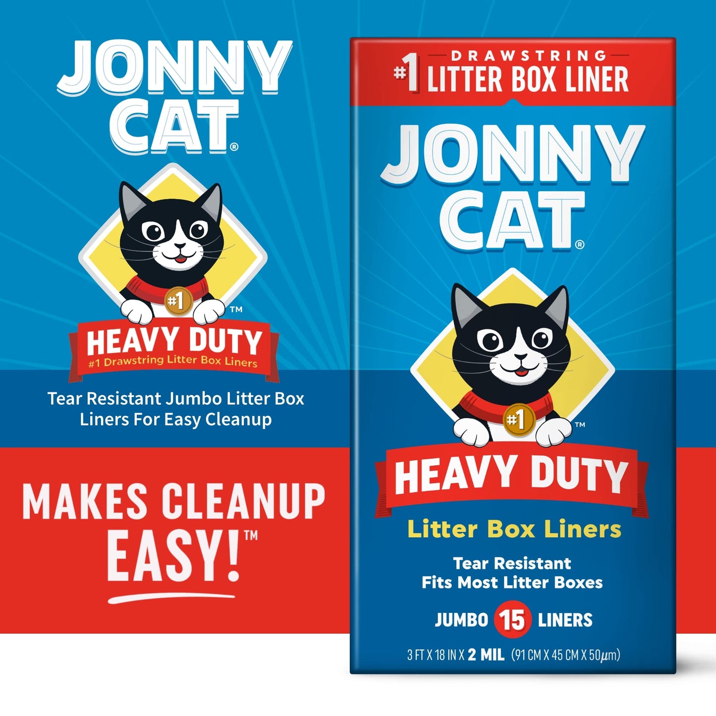 Jonny Cat Litter Box Liners: Heavy Duty - Tear & Leak Resistant - Drawstring Close - Jumbo, 15 Count-UPStoxs