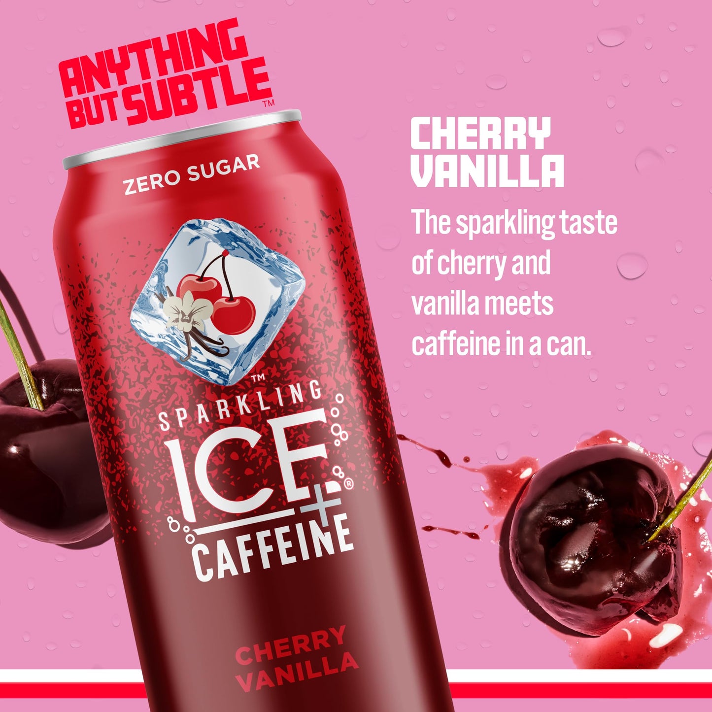 Sparkling Ice +Caffeine Cherry Vanilla Sparkling Water with Caffeine, Zero Sugar, with Antioxidants and Vitamins,16 fl oz Cans (Pack Of 12)-UPStoxs