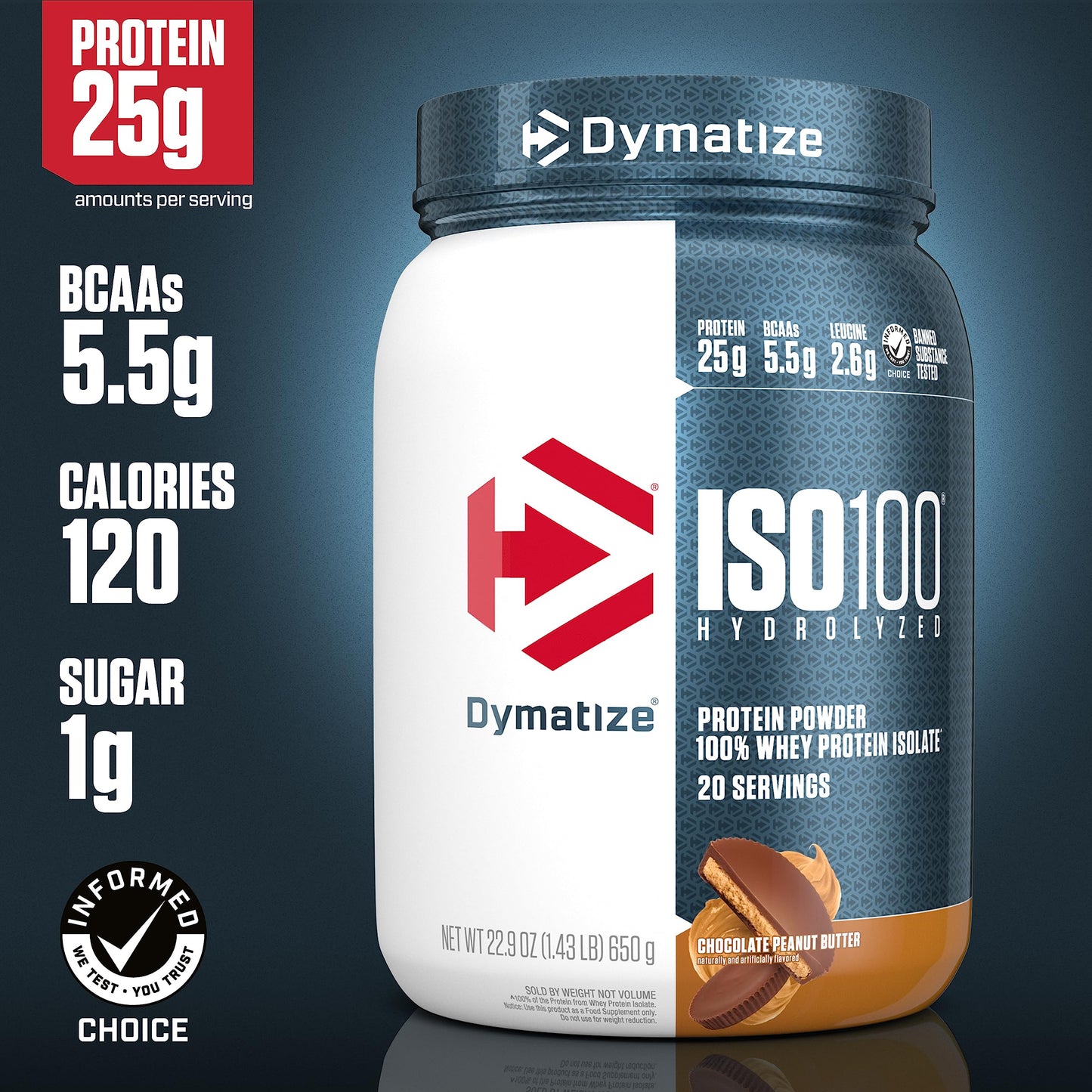 Dymatize ISO100 Whey Protein Powder with 25g of Hydrolyzed 100% Whey Isolate, Gluten Free, Fast Digesting, Chocolate Peanut Butter, 20 Servings-UPStoxs