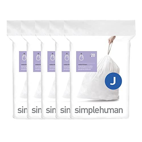 simplehuman Code J 100 Count, Genuine Custom Fit Liners, Drawstring Trash Bags in Dispenser Packs, 30-45 Liter / 8-12 Gallon, White-UPStoxs
