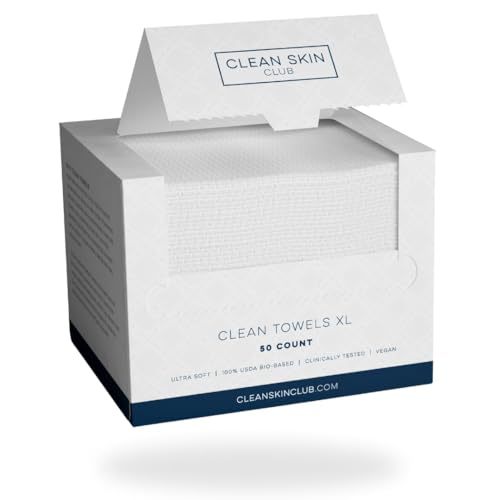 Clean Skin Club Clean Towels XL™, 100% USDA Biobased Face Towel, Disposable Face Towelette, Makeup Remover Dry Wipes, Ultra Soft, 50 Ct, 1 Pack-UPStoxs