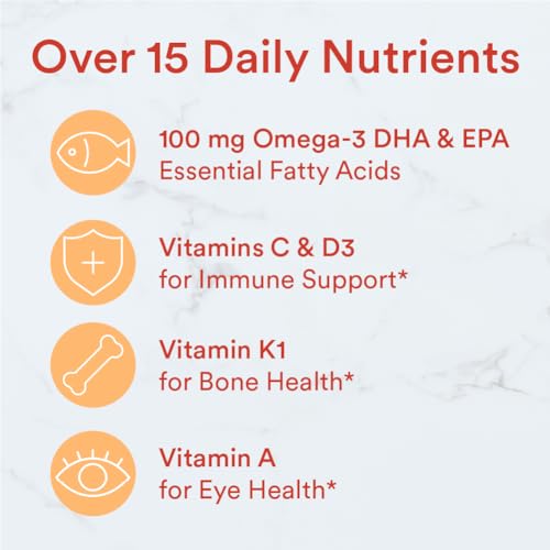 SmartyPants Kids Multivitamin Gummies: Omega 3 Fish Oil (EPA/DHA), Vitamin D3, C, Vitamin B12, B6, Vitamin A, K & Zinc for Immune Support, Gluten Free, Three Fruit Flavors, 120 Count (30 Day Supply)-UPStoxs
