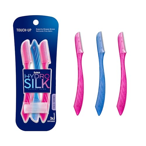 Schick Hydro Silk Touch-Up Dermaplaning Tool with Precision Cover, 3ct | Dermaplane Razor, Face Razors for Women, Eyebrow Razor, Facial Razor, Dermaplaning Razor, Womens Face Razor Peach Fuzz Remover-UPStoxs