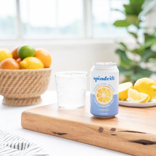 Spindrift Sparkling Water, Lemon Flavored, Made with Real Squeezed Fruit, 12 Fl Oz Cans, Pack of 24 (Only 3 Calories per Can)-UPStoxs