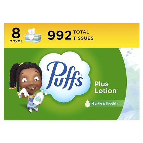 Puffs Plus Lotion Facial Tissues, 8 Family Boxes, 124 Facial Tissues per Box, Allergies and Colds-UPStoxs