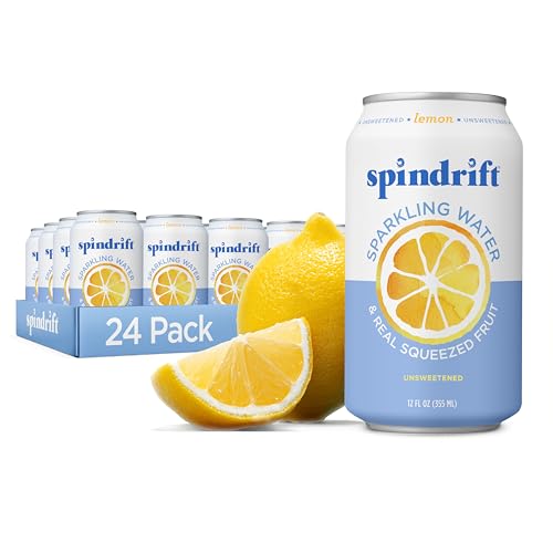 Spindrift Sparkling Water, Lemon Flavored, Made with Real Squeezed Fruit, 12 Fl Oz Cans, Pack of 24 (Only 3 Calories per Can)-UPStoxs