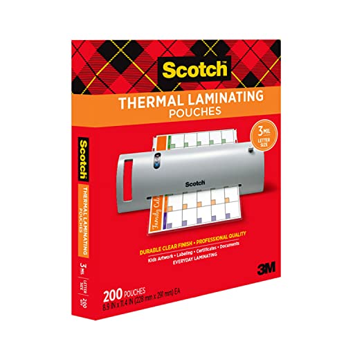 Scotch Thermal Laminating Pouches,200 Pack Laminating Sheets,3 Mil,8.9 x 11.4 Inches, Education Supplies & Craft Supplies, For Use With Thermal Laminators, Letter Size Sheets (TP3854-200)-UPStoxs