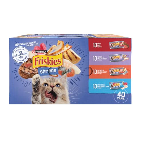 Purina Friskies Wet Cat Food Variety Pack, Shreds Beef, Turkey, Whitefish, and Chicken & Salmon - (Pack of 40) 5.5 oz. Cans-UPStoxs