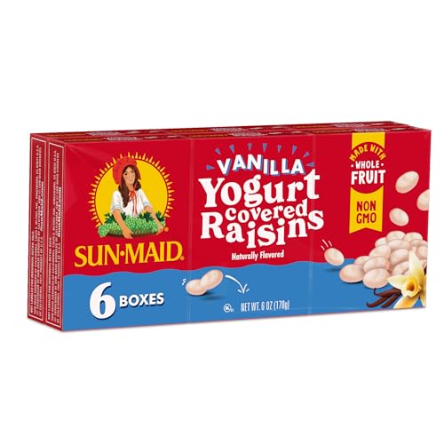 Sun-Maid Vanilla Yogurt Coated Raisins - (6 Pack) 1 oz Snack-Size Box - Yogurt Covered Dried Fruit Snack for Lunches and Snacks-UPStoxs