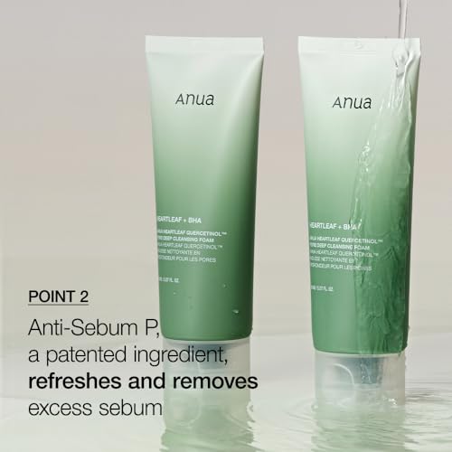 ANUA Heartleaf Quercetinol Pore Deep Cleansing Foam, Facial Cleanser, for Double Cleansing, BHA, Hyaluronic Acid, Glycerin, Face Wash, Blackhead Remover, Korean Skincare (150ml/5.07 fl.oz.)-UPStoxs