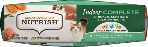 Rachael Ray Nutrish Indoor Complete Premium Natural Dry Cat Food with Added Vitamins, Minerals & Other Nutrients, Chicken with Lentils & Salmon Recipe, 14 Pounds (Packaging May Vary)-UPStoxs