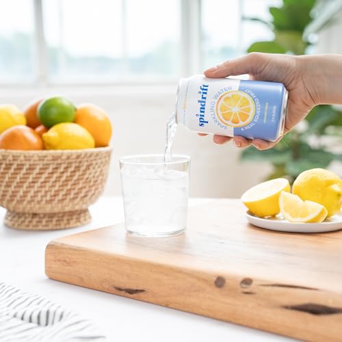 Spindrift Sparkling Water, Lemon Flavored, Made with Real Squeezed Fruit, 12 Fl Oz Cans, Pack of 24 (Only 3 Calories per Can)-UPStoxs