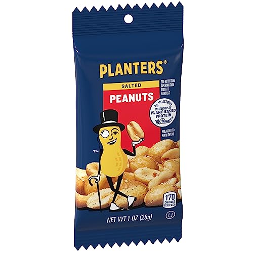 PLANTERS Salted Peanuts, Snack Size, Nuts Individual Packs, Peanuts with Sea Salt, Simple Ingredients, Convenient Snacking, On the Go Snacks, Kosher, 1oz Bags (48 Pack)-UPStoxs
