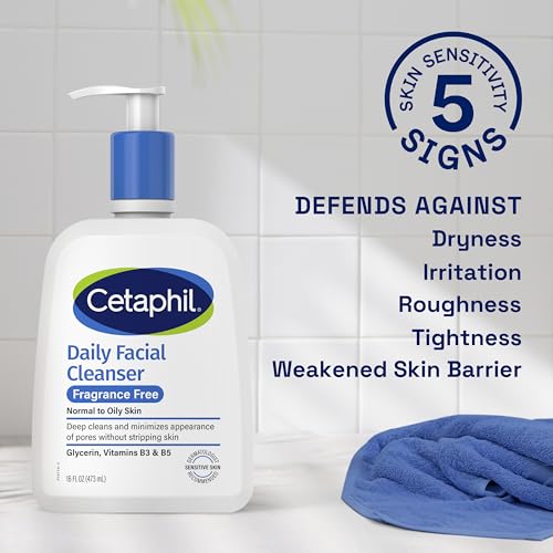 Cetaphil Face Wash, Daily Facial Cleanser for Sensitive, Combination to Oily Skin, NEW 16 oz, Fragrance Free, Gentle Foaming, Soap Free, Hypoallergenic (Packaging May Vary)-UPStoxs