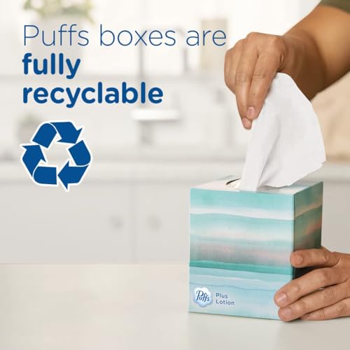 Puffs Plus Lotion Facial Tissues, 8 Family Boxes, 124 Facial Tissues per Box, Allergies and Colds-UPStoxs