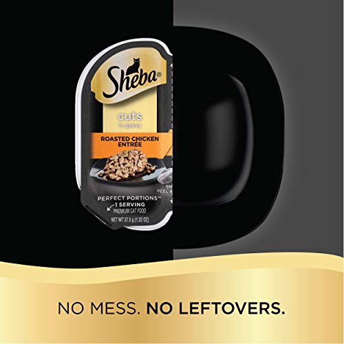 SHEBA Perfect Portions Cuts in Gravy Wet Cat Food Trays, Roasted Chicken, Gourmet Salmon and Tender Turkey Entrée Variety Pack, Easy Peel Twin-Pack Trays, 1.32 Ounce (Pack of 48)-UPStoxs