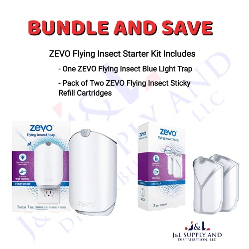 Zevo Flying Insect Trap for Indoors: Light Trap Captures Fruit Flies, Gnats and Houseflies, Starter Kit + Refills (1 Plug-in Base + 3 Cartridges)-UPStoxs