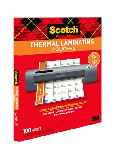 Scotch Thermal Laminating Pouches, For Use With Thermal Laminators, 8.9 x 11.4 Inches, Letter Size Sheets, 100 Count (Pack of 1)-UPStoxs