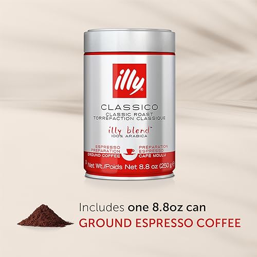 illy Classico Espresso Ground Coffee, Medium Roast, Classic Roast with Notes of Chocolate & Caramel, 100% Arabica Coffee, All-Natural, No Preservatives, 8.8 oz, Ground for Espresso Machines-UPStoxs