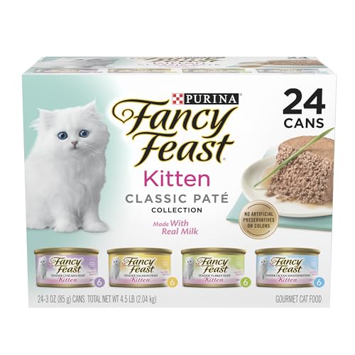 Purina Fancy Feast Tender Ocean Whitefish, Turkey, Chicken and Salmon Feasts Wet Kitten Food Variety Pack - (Pack of 24) 3 oz. Boxes-UPStoxs