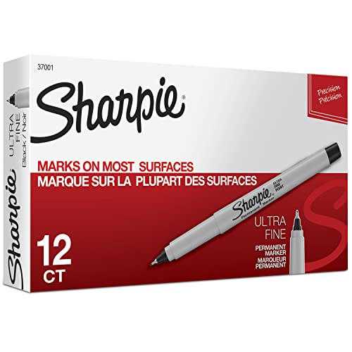 Sharpie Permanent Markers, Ultra Fine Tip Markers Set, Quick Drying And Fade Resistant Artist Marker For Wood, Plastic Paper, Metal, And More, Drawing, Coloring, And Poster Marker Black, 12 Count-UPStoxs