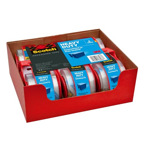 Scotch Heavy Duty Shipping and Moving Packing Tape, Clear, Packing and Moving Supplies, 1.88 in. x 22.2 yd., 6 Tape Rolls with Dispensers-UPStoxs