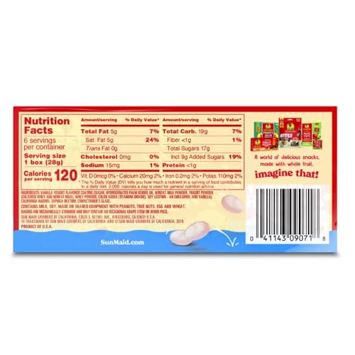 Sun-Maid Vanilla Yogurt Coated Raisins - (6 Pack) 1 oz Snack-Size Box - Yogurt Covered Dried Fruit Snack for Lunches and Snacks-UPStoxs