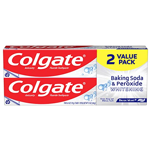 Colgate Baking Soda & Peroxide Toothpaste - Whitens Teeth, Fights Cavities & Removes Stains, Brisk Mint, 6 Ounce (Pack of 2)-UPStoxs