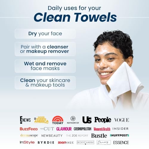 Clean Skin Club Clean Towels XL™, 100% USDA Biobased Face Towel, Disposable Face Towelette, Makeup Remover Dry Wipes, Ultra Soft, 50 Ct, 1 Pack-UPStoxs