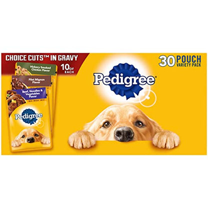 PEDIGREE CHOICE CUTS IN GRAVY Adult Soft Wet Dog Food 30-Count Variety Pack, 3.5 oz Pouches-UPStoxs