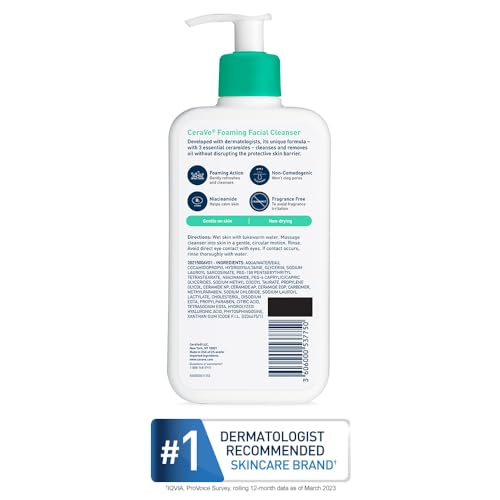 CeraVe Foaming Facial Cleanser | Daily Face Wash for Oily Skin with Hyaluronic Acid, Ceramides, and Niacinamide| Fragrance Free Paraben Free | 12 Fluid Ounce-UPStoxs
