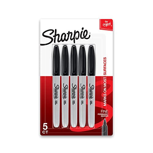 Sharpie Permanent Markers Set, Quick Drying And Fade Resistant Fine Tip Marker For Wood, Plastic, Paper, Metal, And More, Drawing, Coloring, And Poster Marker , Black, 5 Count-UPStoxs