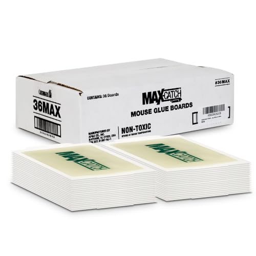 Catchmaster Max-Catch Mouse & Insect Glue Trap 36Pk, Mouse Traps Indoor for Home, Sticky Pest Control Adhesive Tray for Catching Bugs, Rats & Rodents, Non Toxic Bulk Pre-Baited Glue Boards-UPStoxs