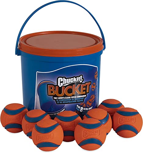 Chuckit Ultra Ball Dog Toy, Medium (2.5" Diameter), Pack of 8 with Chuckit Cleaning Bucket-UPStoxs